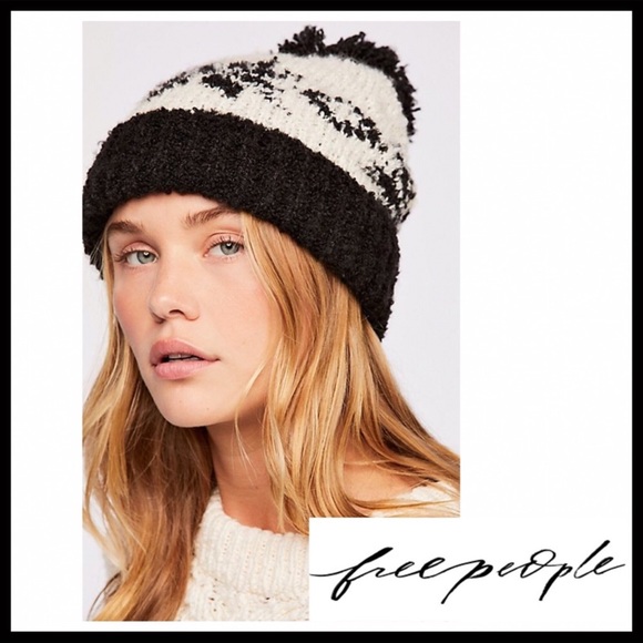FREE PEOPLE BLACK BOHO POM POM BEANIE HAT A2C - Picture 8 of 8